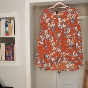 Floral/Burnt Orange Blouse, Lightweight, NTW